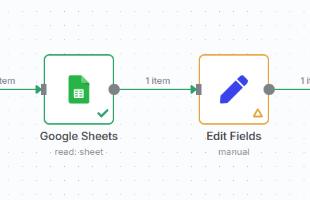 Google Sheets read sheet متصلة بـ Edit Fields في n8n
